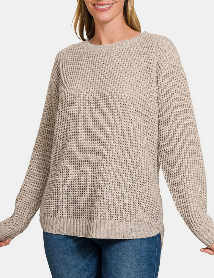 Long Sleeve Waffle Sweater